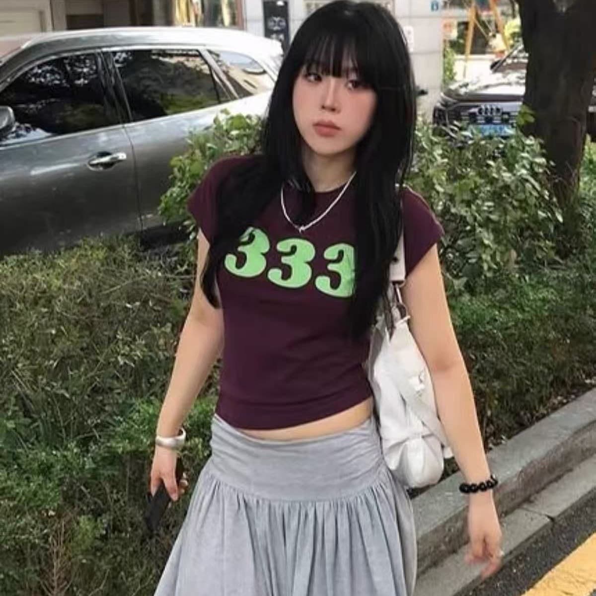 아메리칸 레트로 프린트 반팔 티셔츠 여성 여름 몸매 가꾸기 슬림해 보이는 캐주얼 맨위
