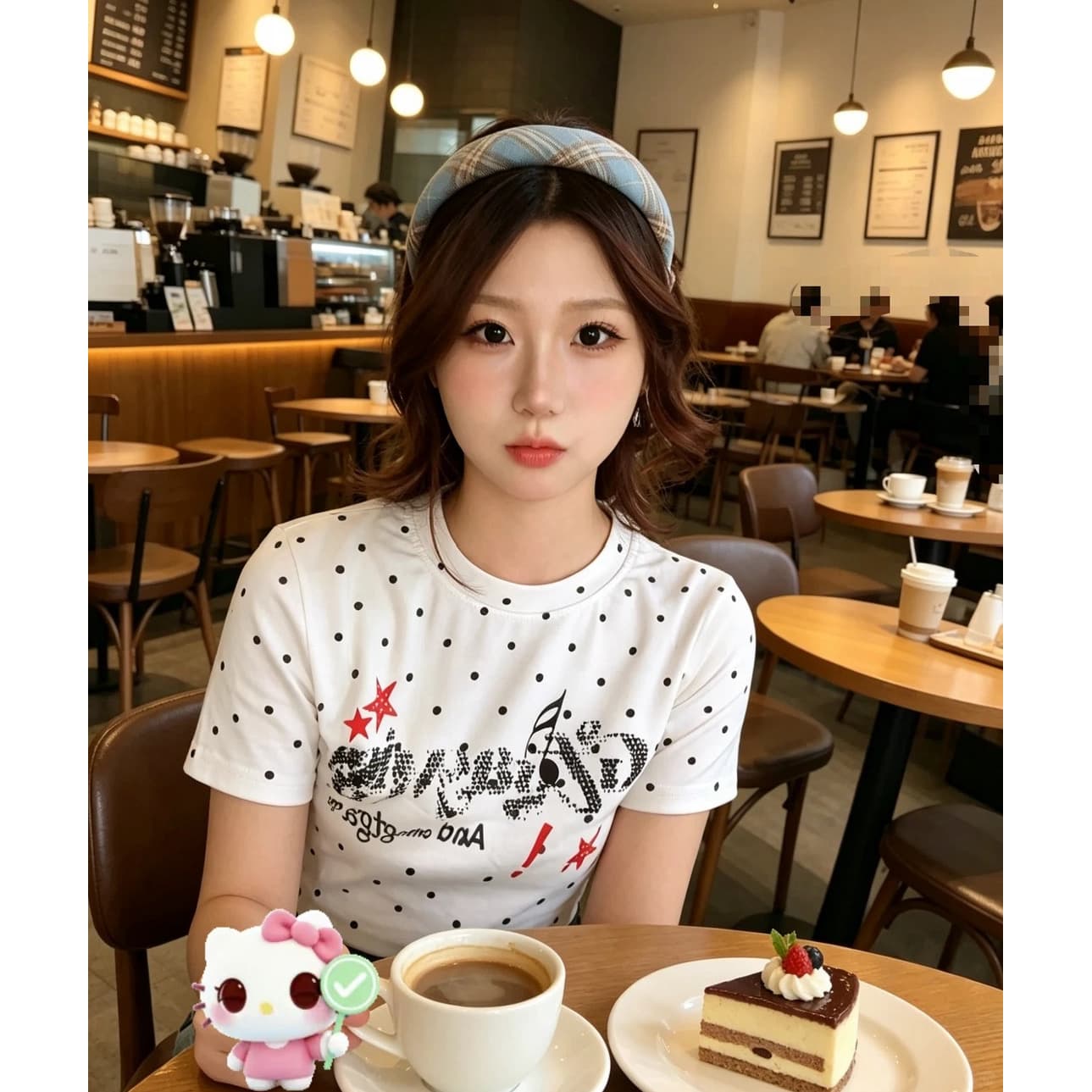 한 부서 새로운 패션 디자인 센스 라운드 넥 도트 무늬 프린트 반팔 맨위 상세 이미지 3
