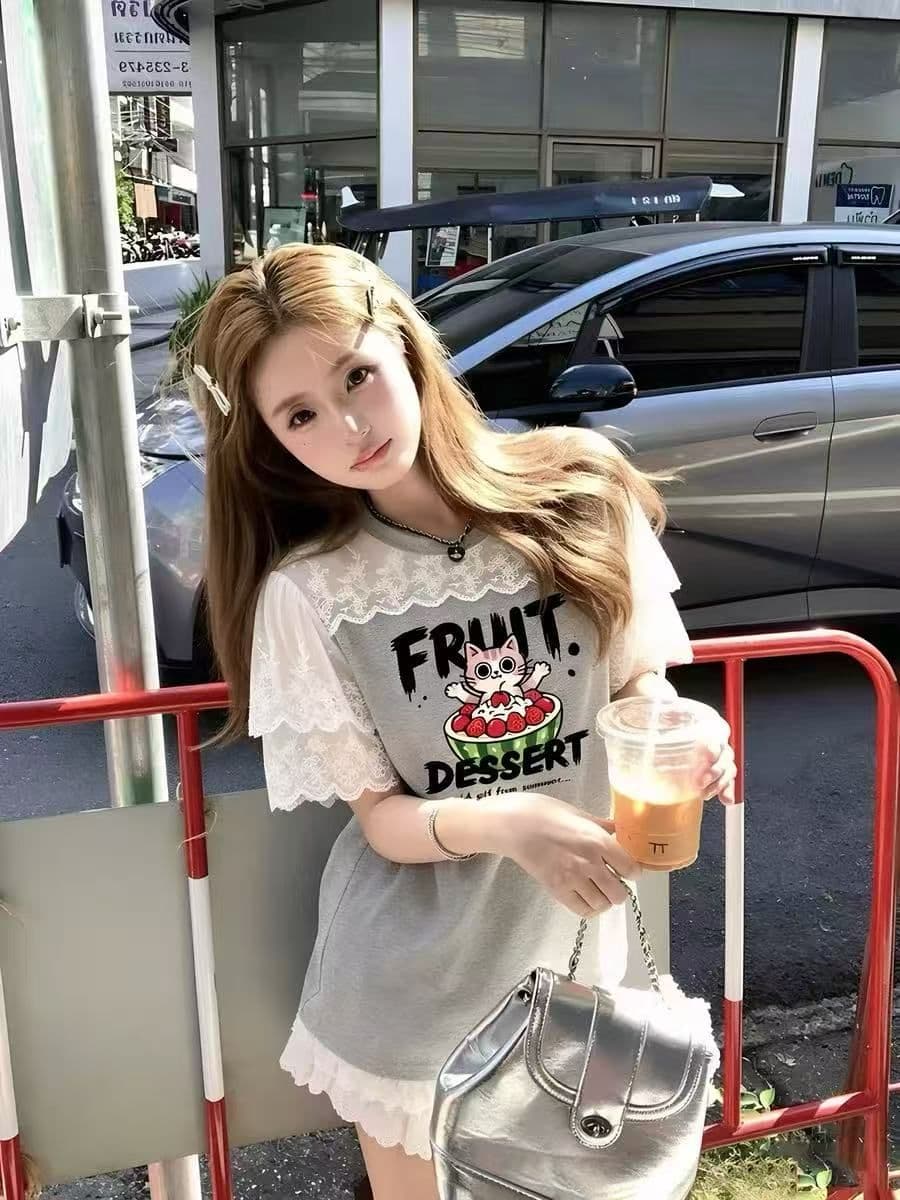 순면 레이스 조각 반팔 티셔츠 여성 여름 아메리칸 루즈핏 한 부서 배색 맨위