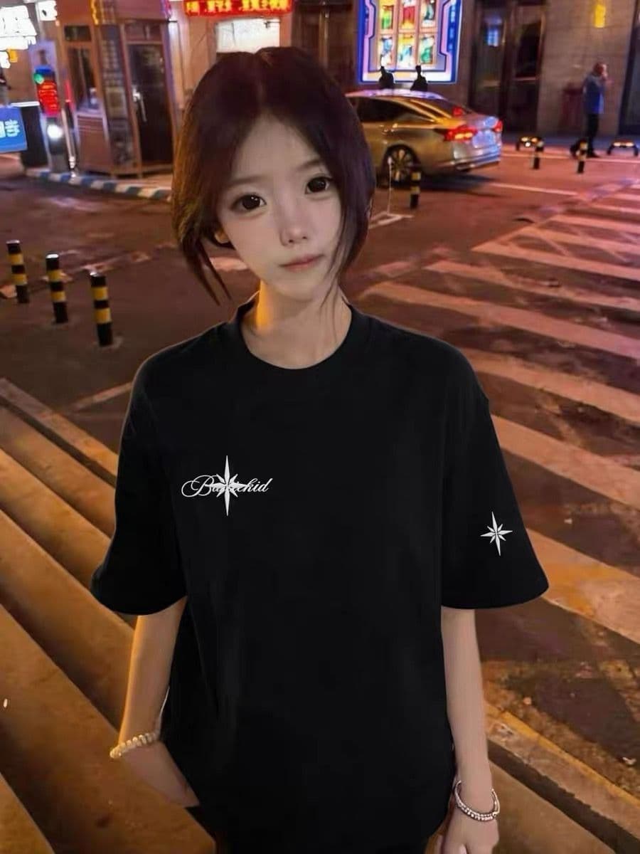 자수 네리 가게 천 순면 220 그램 빗질하다 닫기 반팔 티셔츠 여성 상세 이미지 2