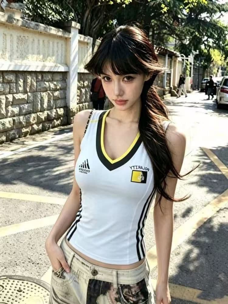 210 그램 40 순면 자수 스트라이프 배색 민소매 조끼 여성 몸매 가꾸기 슬림해 보이는 맨위 상세 이미지 5