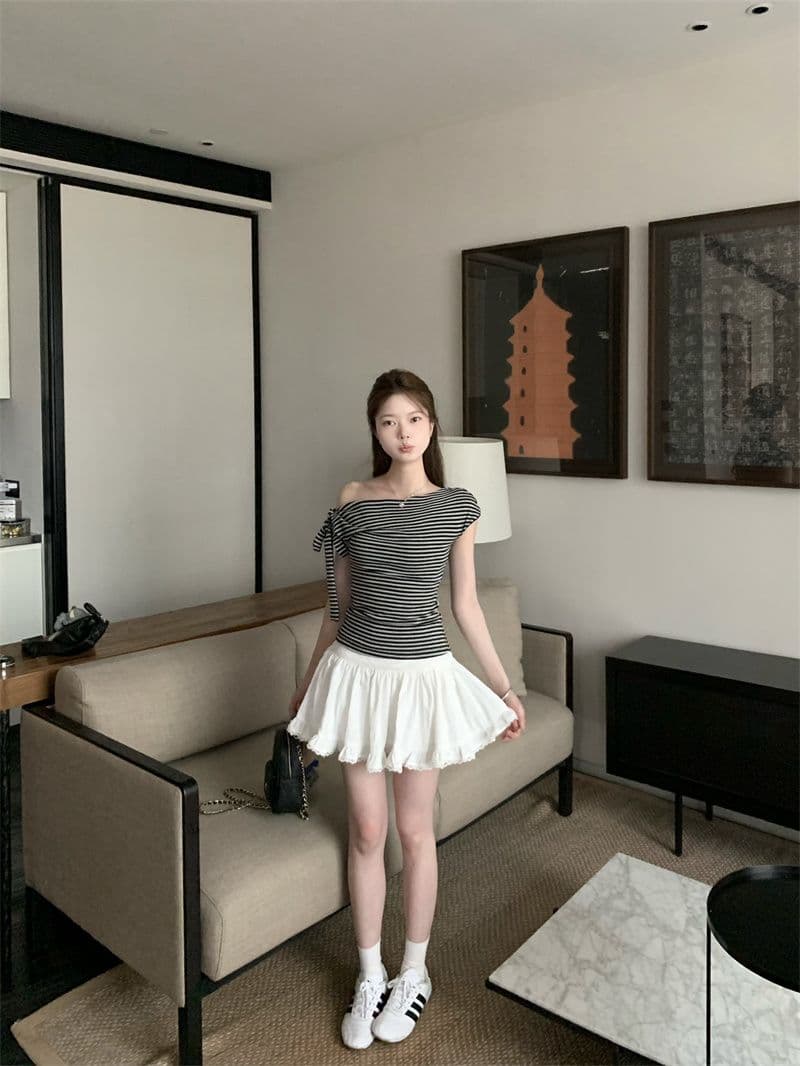 원본 사람들 면 순수한 욕망 바람 나비 매듭 일방적 인 스트랩 오프숄더 티셔츠 핫걸 디자인 센스 맨위 상세 이미지 22