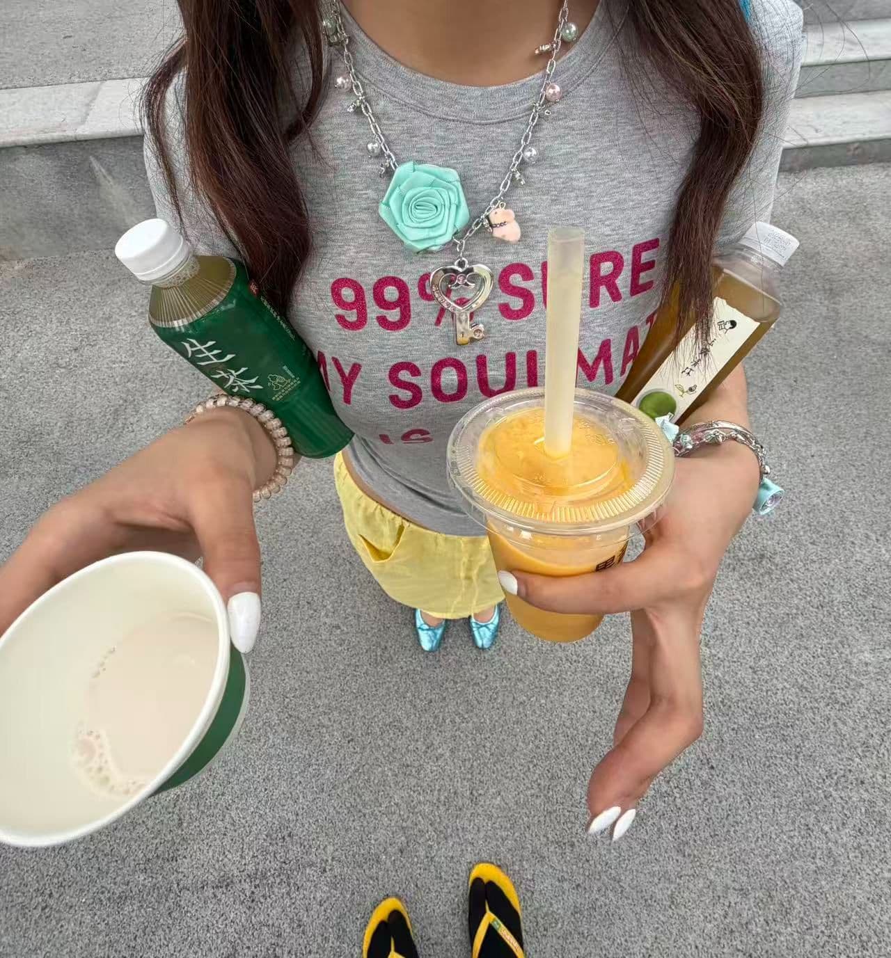 아메리칸 레트로 순면 프린트 몸매 가꾸기 허리 수축 반팔 티셔츠 여성 이미지 4