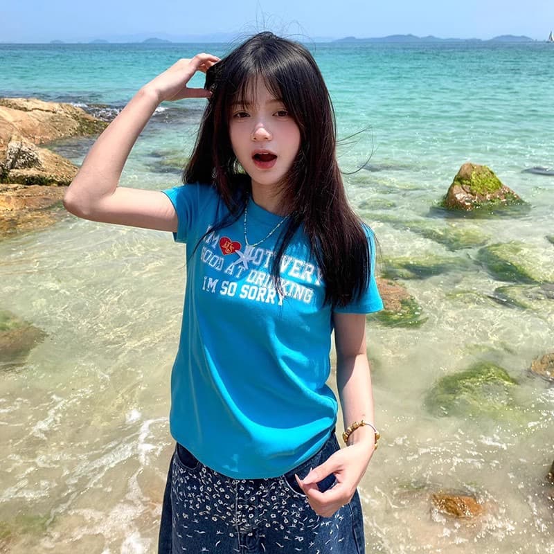 40 순면 리브 1 1 도파민 달콤한 매운맛 몸매 가꾸기 타이트 반팔 맨위 여성 티셔츠 상세 이미지 7