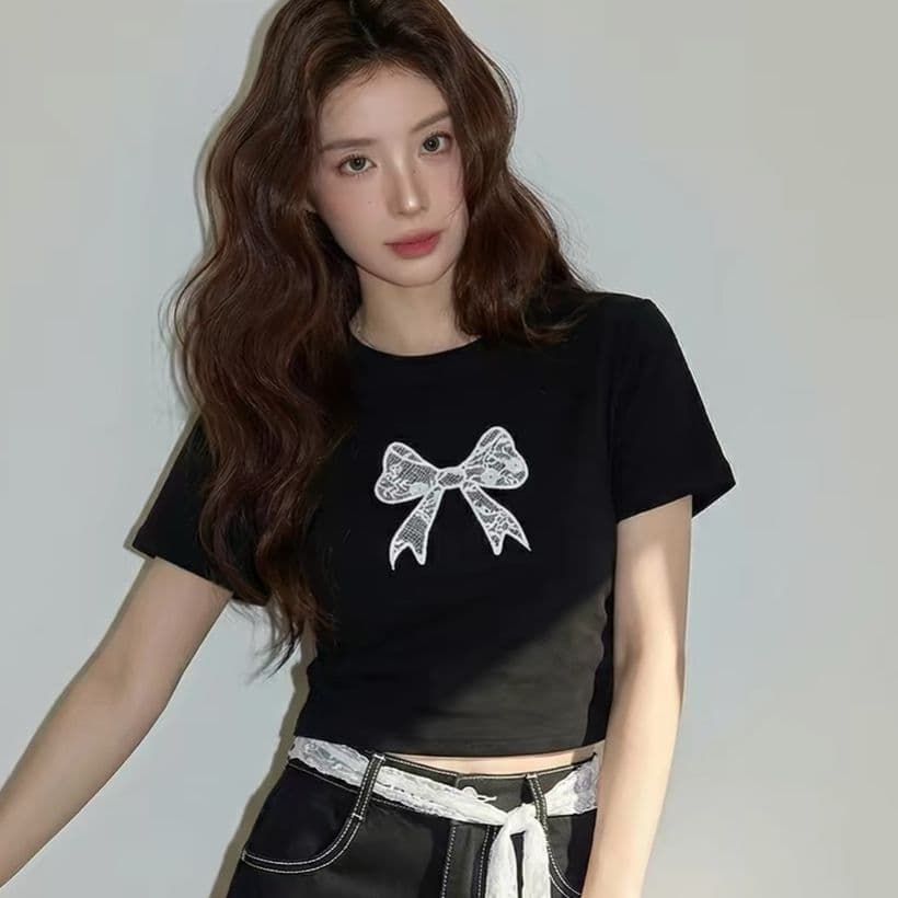 아메리칸 레트로 순면 프린트 몸매 가꾸기 허리 수축 반팔 티셔츠 여성