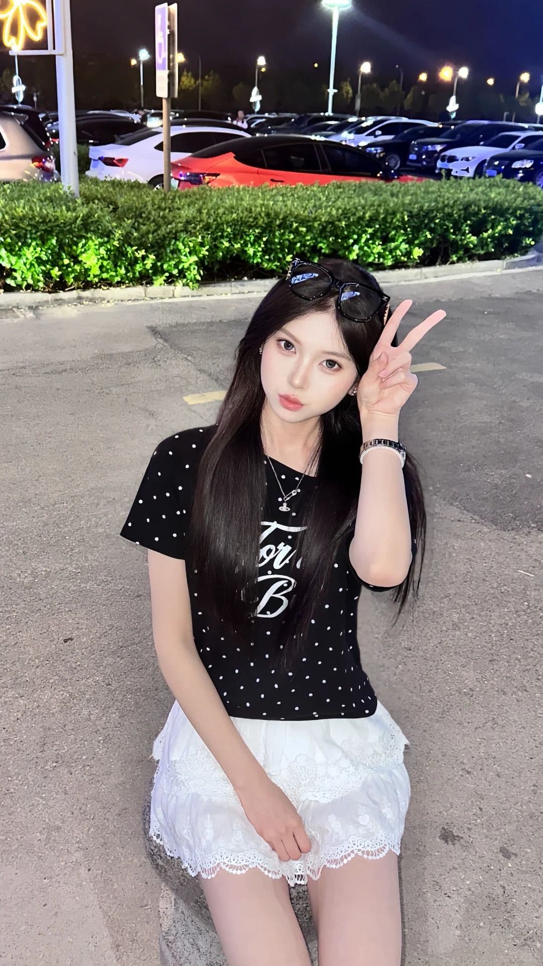 여름 새로운 한 부서 도트 무늬 비스듬한 칼라 오프숄더 프린트 섹션 반팔 티셔츠 여성 상세 이미지 3