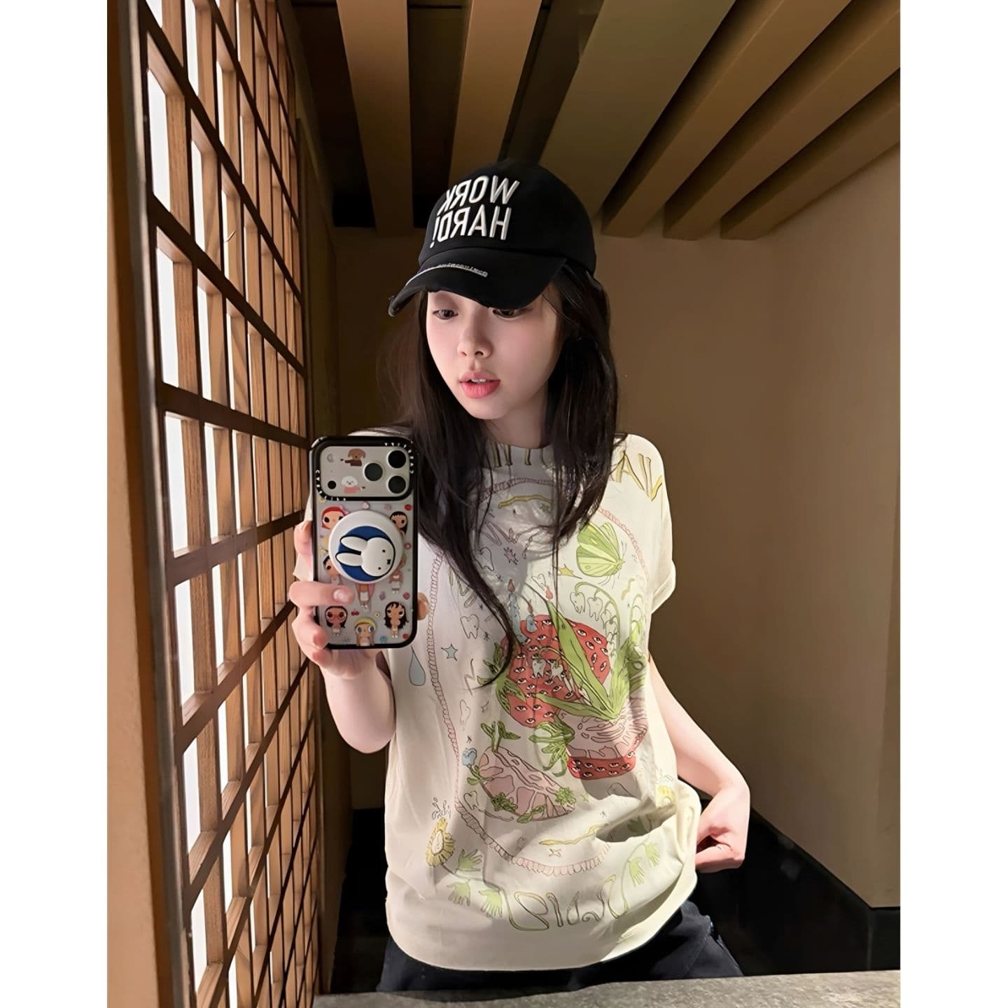 광저우 원단 대나무 마디 면 식물 프린트 마이크로 ~을 통해 얇은 스타일 카키 색 반팔 루즈핏 맨위 디자인 센스 트렌디 이미지 4