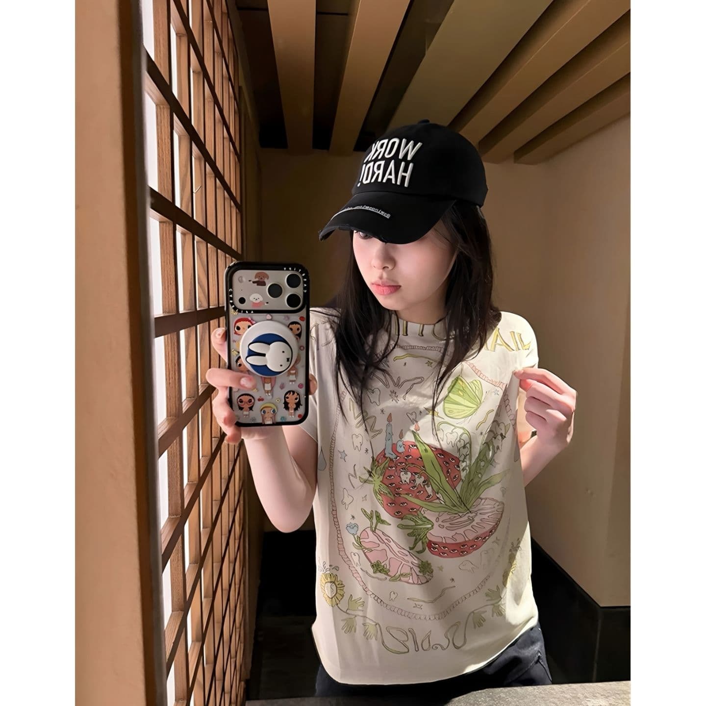 광저우 원단 대나무 마디 면 식물 프린트 마이크로 ~을 통해 얇은 스타일 카키 색 반팔 루즈핏 맨위 디자인 센스 트렌디