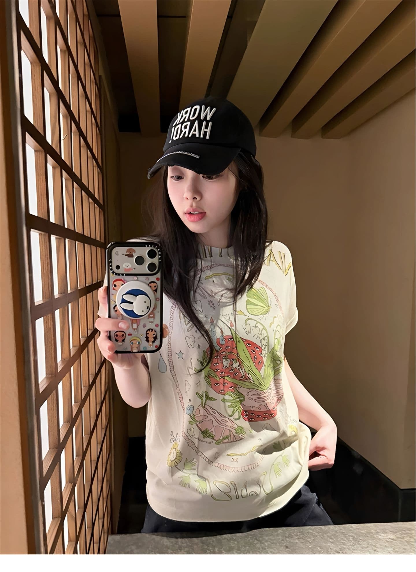 광저우 원단 대나무 마디 면 식물 프린트 마이크로 ~을 통해 얇은 스타일 카키 색 반팔 루즈핏 맨위 디자인 센스 트렌디 상세 이미지 1
