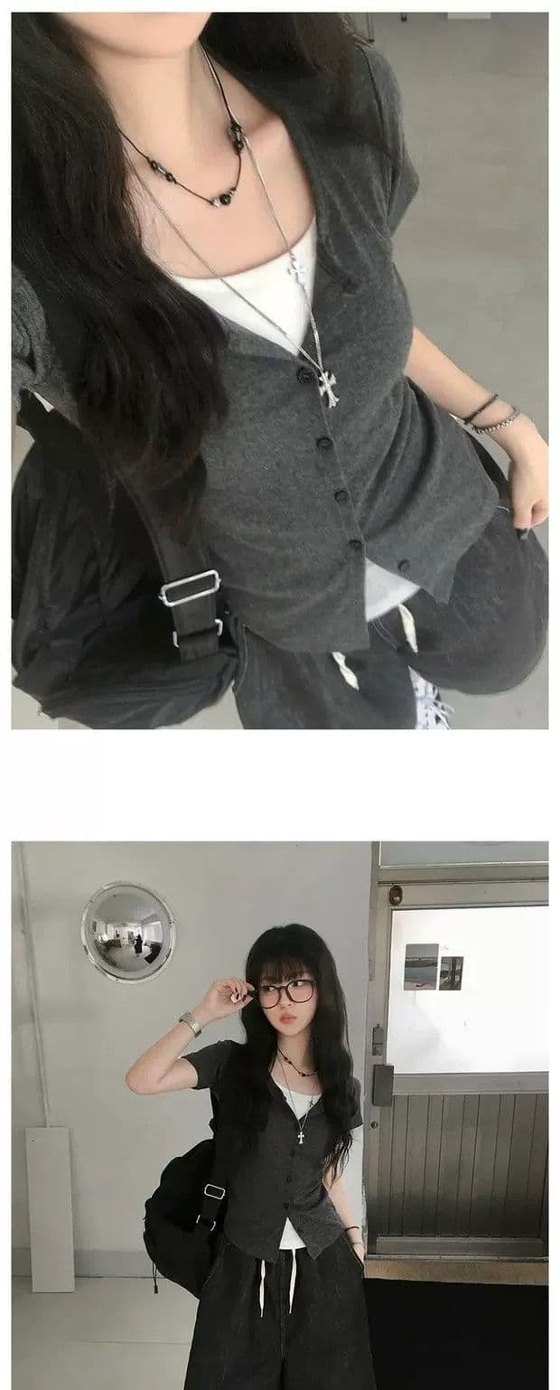 40 순면 한 부서 학원 스타일 배색 페이크 레이어드 몸매 가꾸기 다용도 반팔 티셔츠 여성 여름 상세 이미지 4