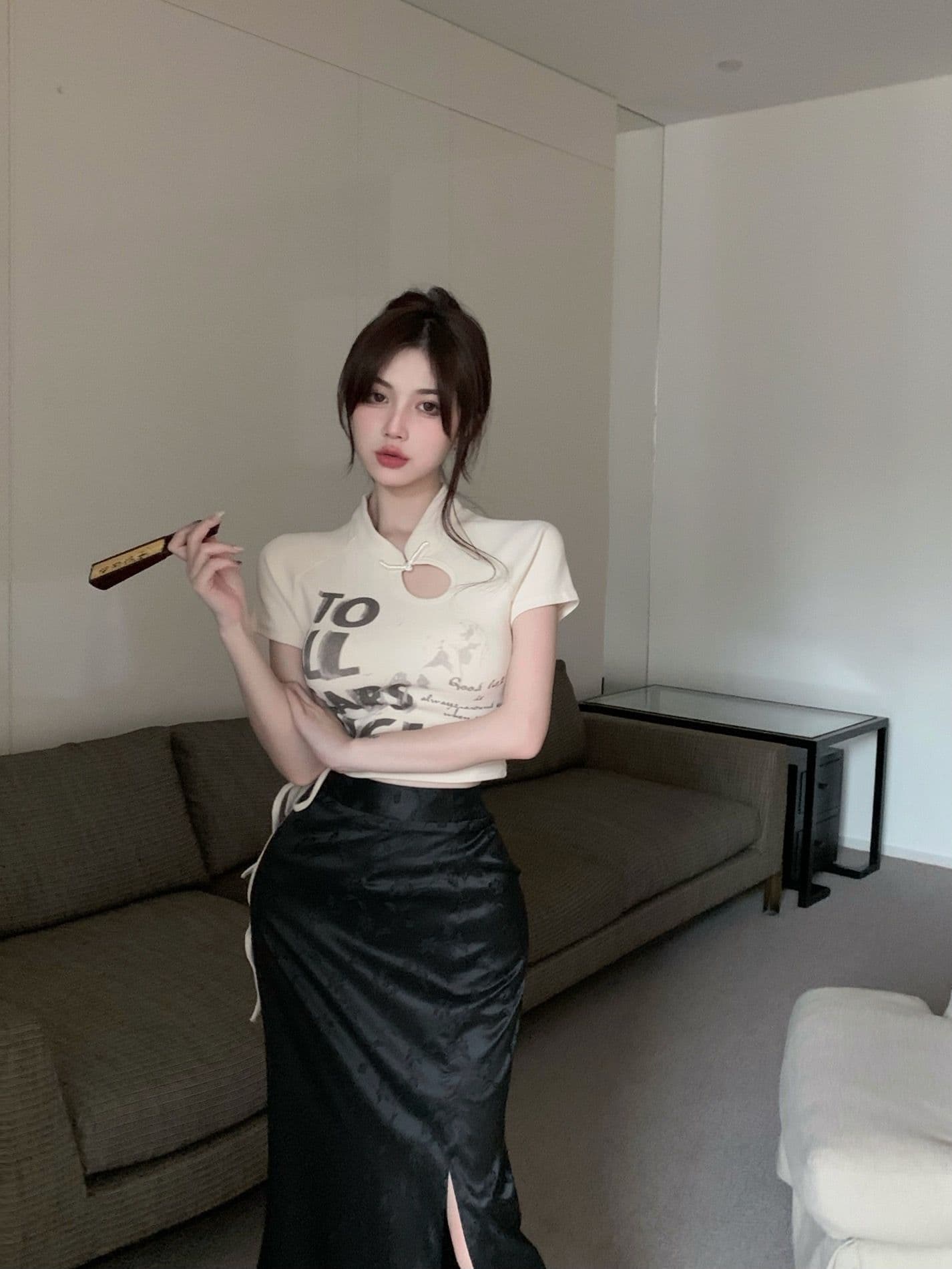 중국풍 반팔 티셔츠 여성 여름 새로운 쇼트 스타일 국가 트렌디 디자인 센스 펌프 로프 작은 대중 핫걸 맨위 상세 이미지 14