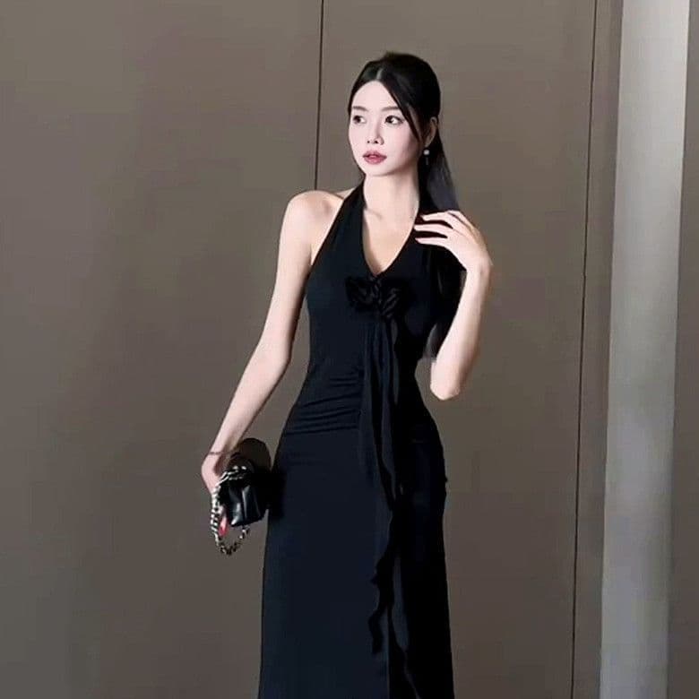 프랑스식 우아함 빨간색 행침 목 슬립 여성 드레스 여름 새로운 핫걸 섹시함 백리스 품격 허리 수축 롱 스커트 상세 이미지 4