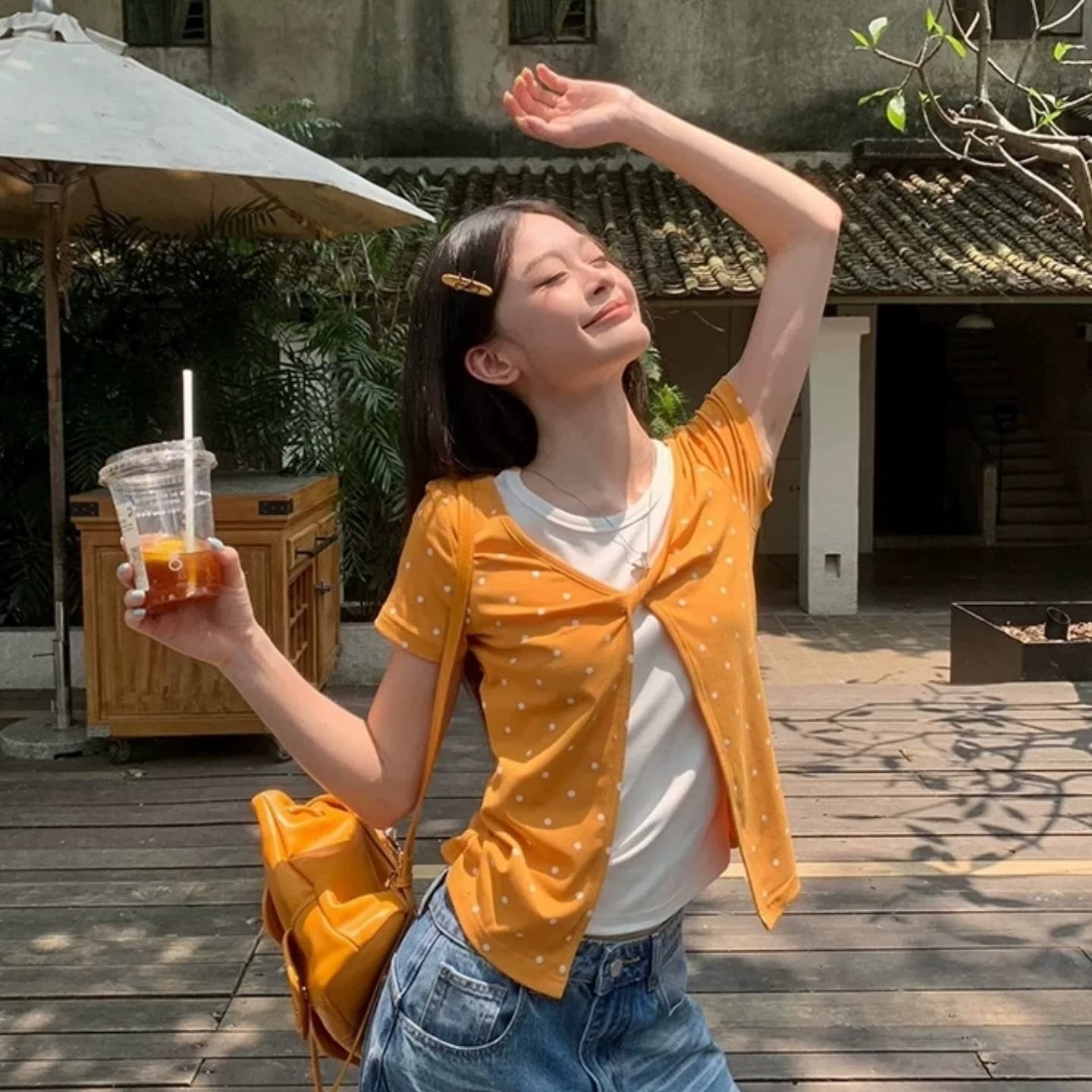40 사람들 면 천 워터 마크 도트 긍정적 인 어깨 페이크 레이어드 여름 새로운 몸매 가꾸기 슬림해 보이는 맨위 이미지 2