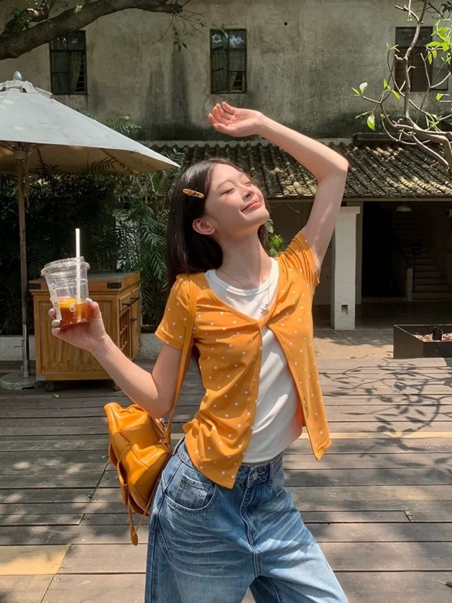 40 사람들 면 천 워터 마크 도트 긍정적 인 어깨 페이크 레이어드 여름 새로운 몸매 가꾸기 슬림해 보이는 맨위 상세 이미지 3