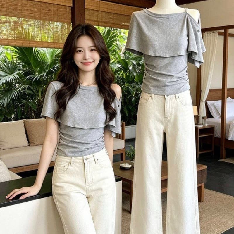 40 면 Chic 고급 센스 26 년 여름 새로운 디자인 센스 작은 대중 품격 캐주얼 맨위 이미지 5