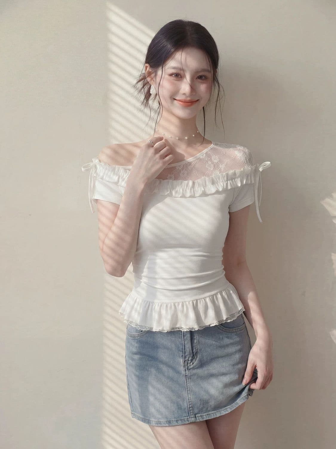 40 차가운 실크 코튼 원본 것 레이스 여름 디자인 패치워크 몸매 가꾸기 슬림해 보이는 순수한 욕망 새로운 핫걸 티셔츠 상세 이미지 5