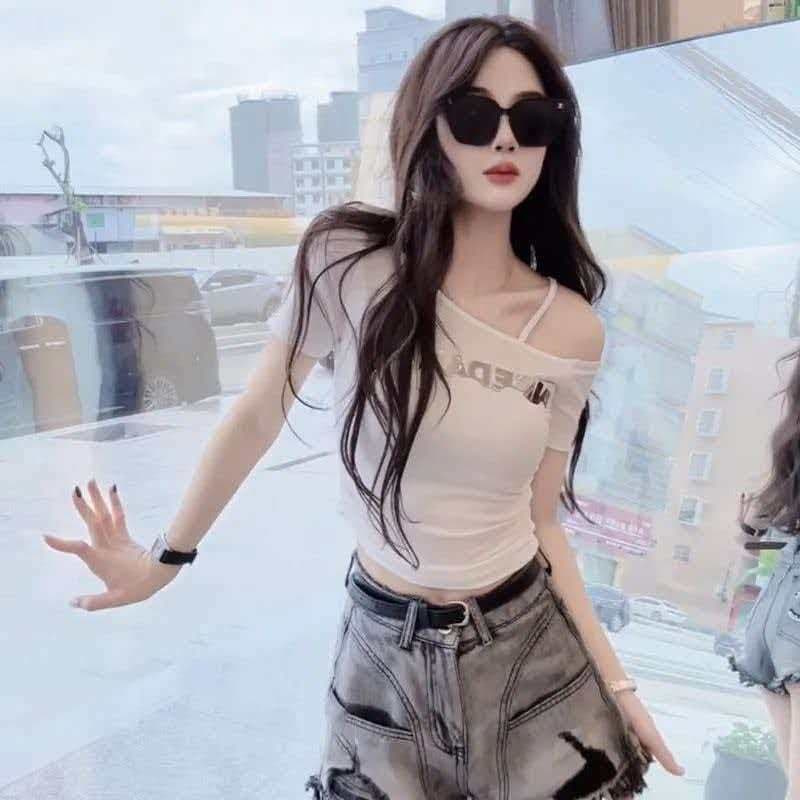 40 1 1 순면 순수한 욕망 핫걸 오프숄더 보트넥 반팔 티셔츠 몸매 가꾸기 슬림해 보이는 다용도 쇼트 스타일 이미지 5