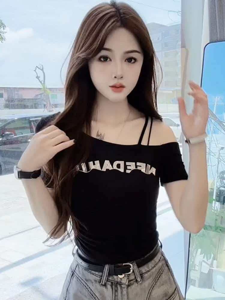 40 1 1 순면 순수한 욕망 핫걸 오프숄더 보트넥 반팔 티셔츠 몸매 가꾸기 슬림해 보이는 다용도 쇼트 스타일 상세 이미지 3