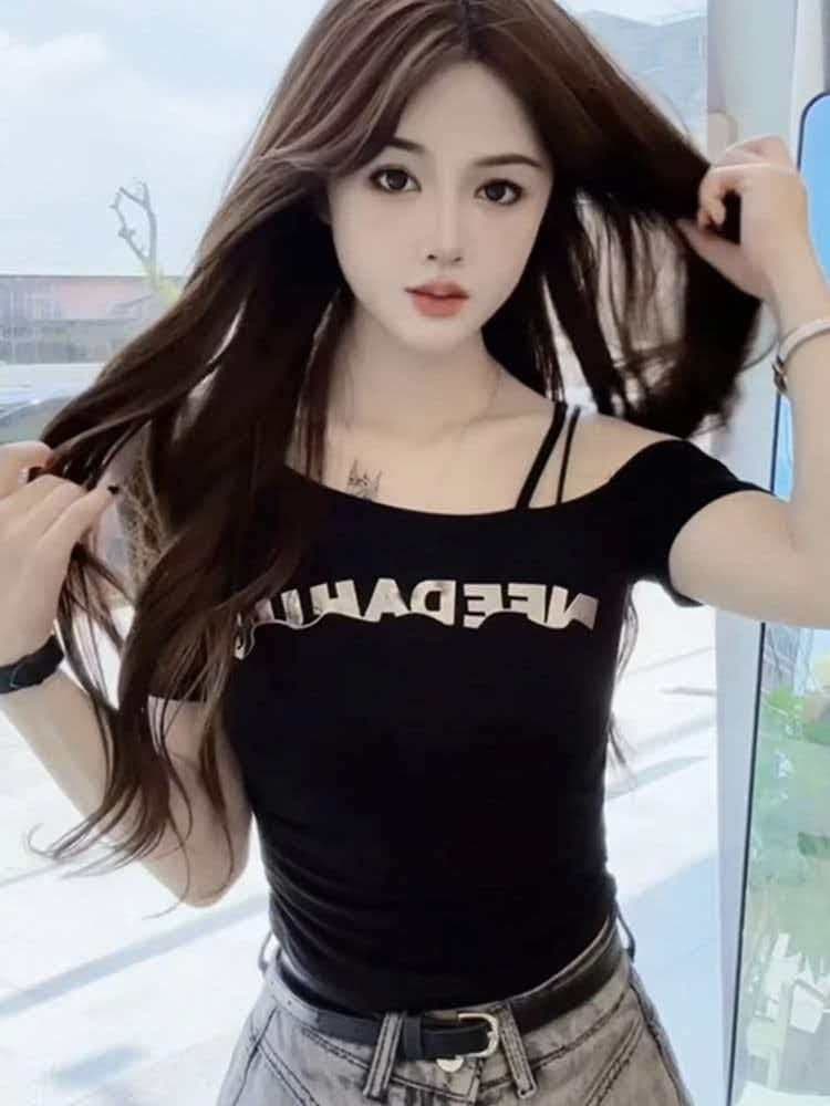 40 1 1 순면 순수한 욕망 핫걸 오프숄더 보트넥 반팔 티셔츠 몸매 가꾸기 슬림해 보이는 다용도 쇼트 스타일 상세 이미지 4