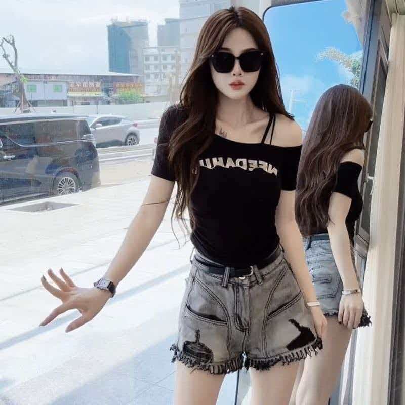 40 1 1 순면 순수한 욕망 핫걸 오프숄더 보트넥 반팔 티셔츠 몸매 가꾸기 슬림해 보이는 다용도 쇼트 스타일 상세 이미지 6