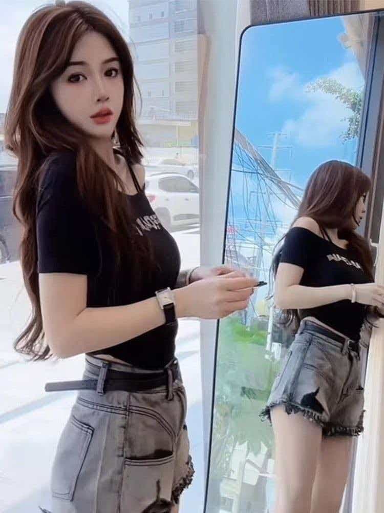 40 1 1 순면 순수한 욕망 핫걸 오프숄더 보트넥 반팔 티셔츠 몸매 가꾸기 슬림해 보이는 다용도 쇼트 스타일 상세 이미지 11