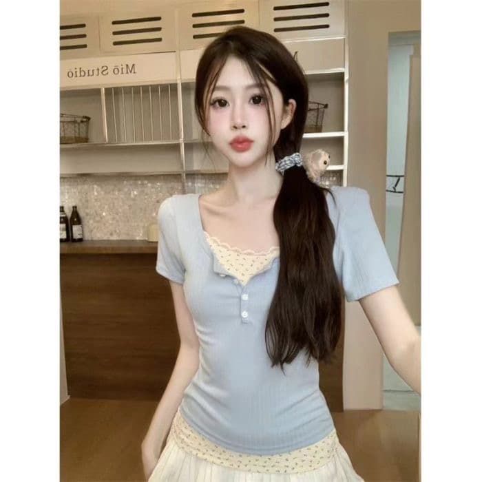 광저우 원단 여름 2026 새로운 순수한 욕망 핫걸 반팔 티셔츠 여성 상세 이미지 3