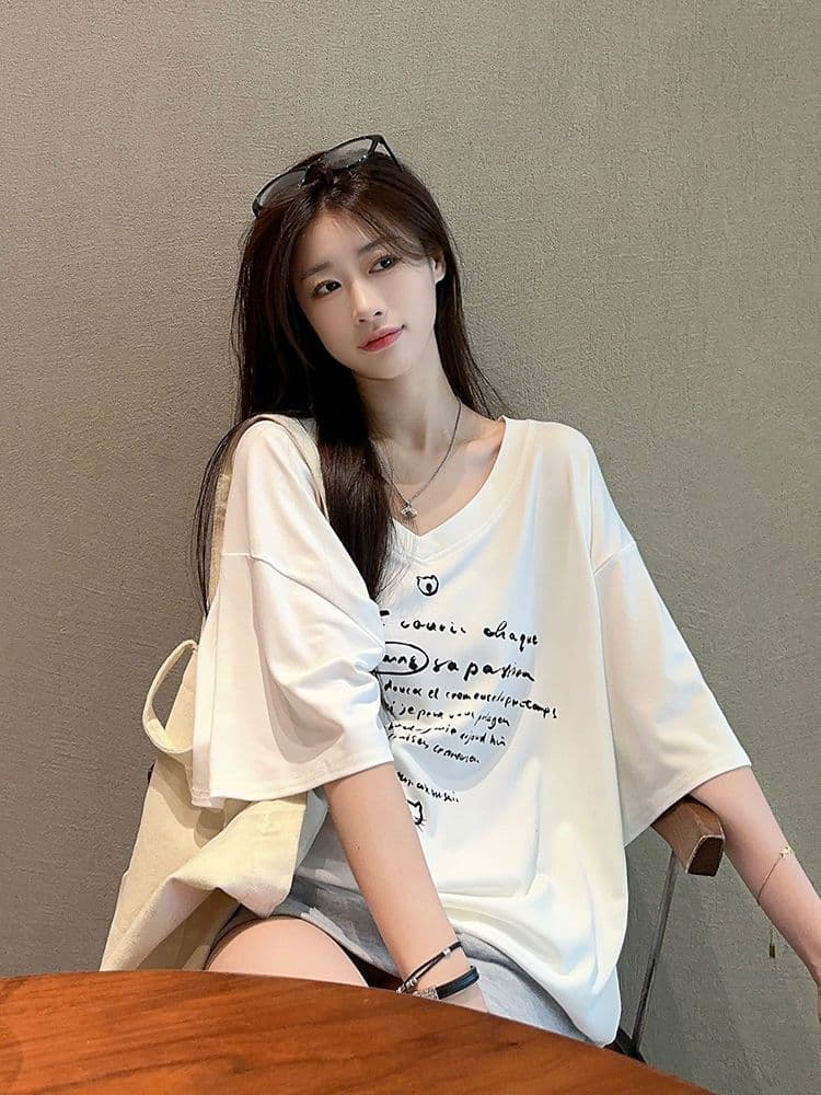 200그램 순면 빗질하다 닫기 새로운 프린트 반팔 티셔츠 여성 상세 이미지 6