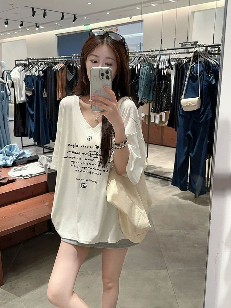 200그램 순면 빗질하다 닫기 새로운 프린트 반팔 티셔츠 여성 상세 이미지 11