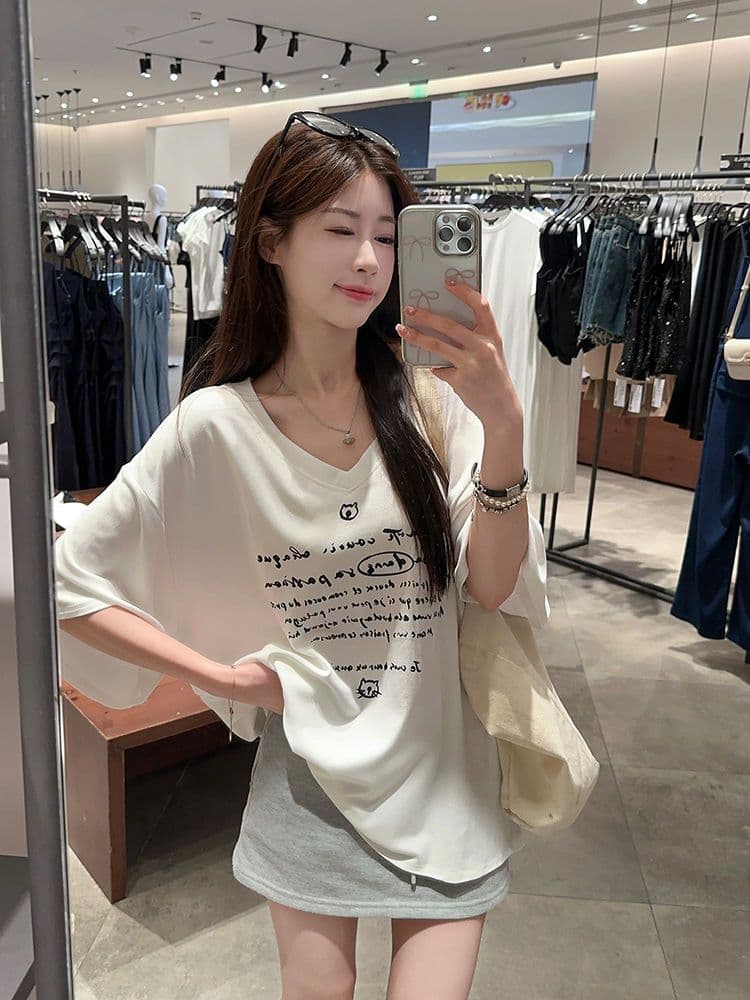 200그램 순면 빗질하다 닫기 새로운 프린트 반팔 티셔츠 여성 상세 이미지 12
