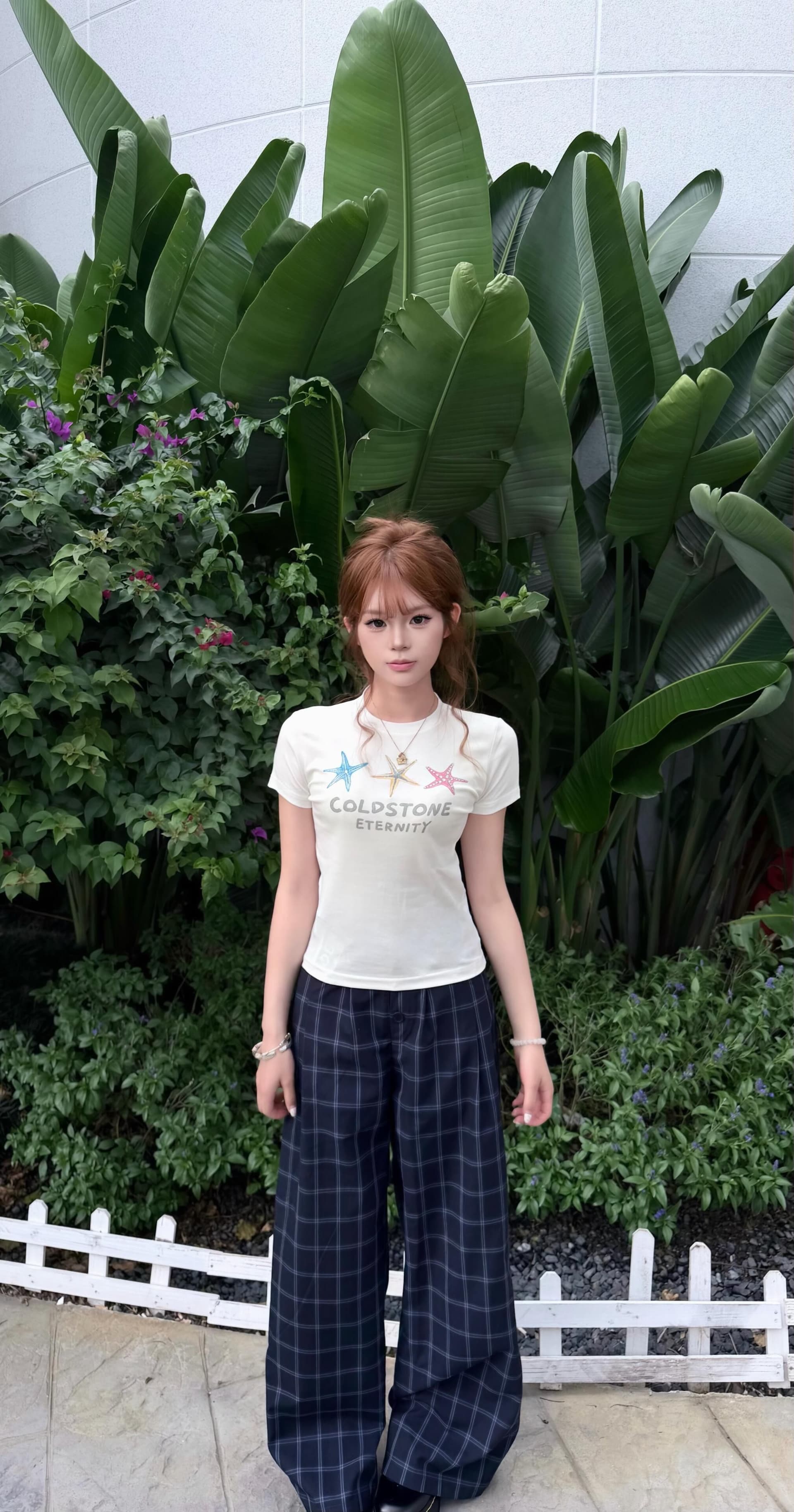 한국 스타일 순면 프린트 몸매 가꾸기 허리 수축 반팔 티셔츠 여성 상세 이미지 3