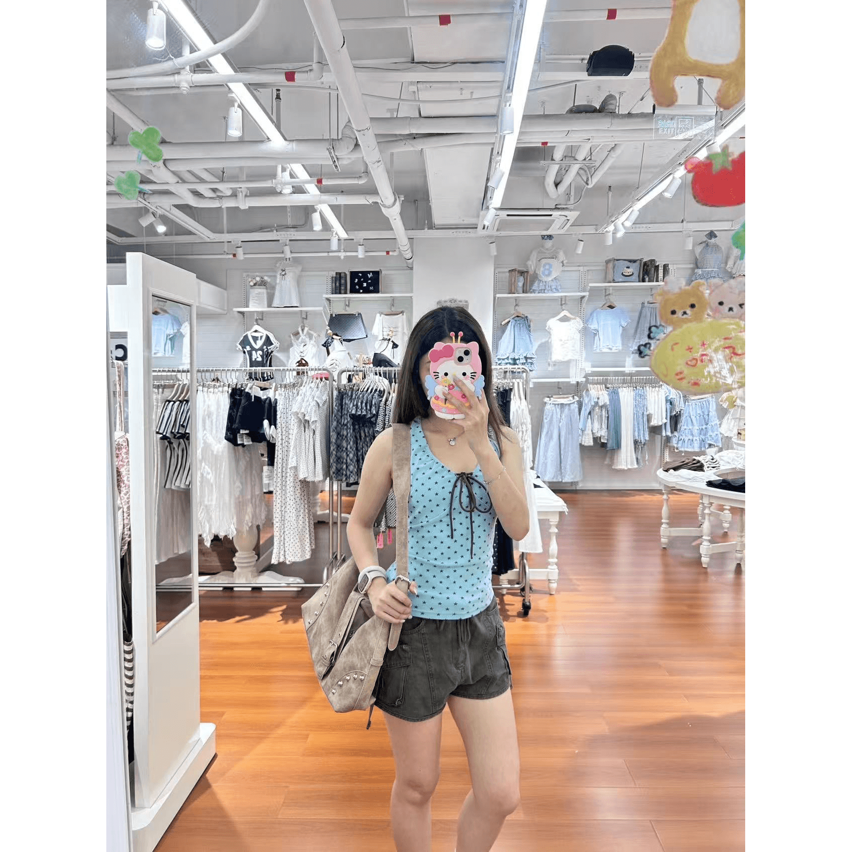 210 그램 40 순면 별 프린트 행침 목 V넥 캐미솔 스트랩 몸매 가꾸기 맨위 이미지 5