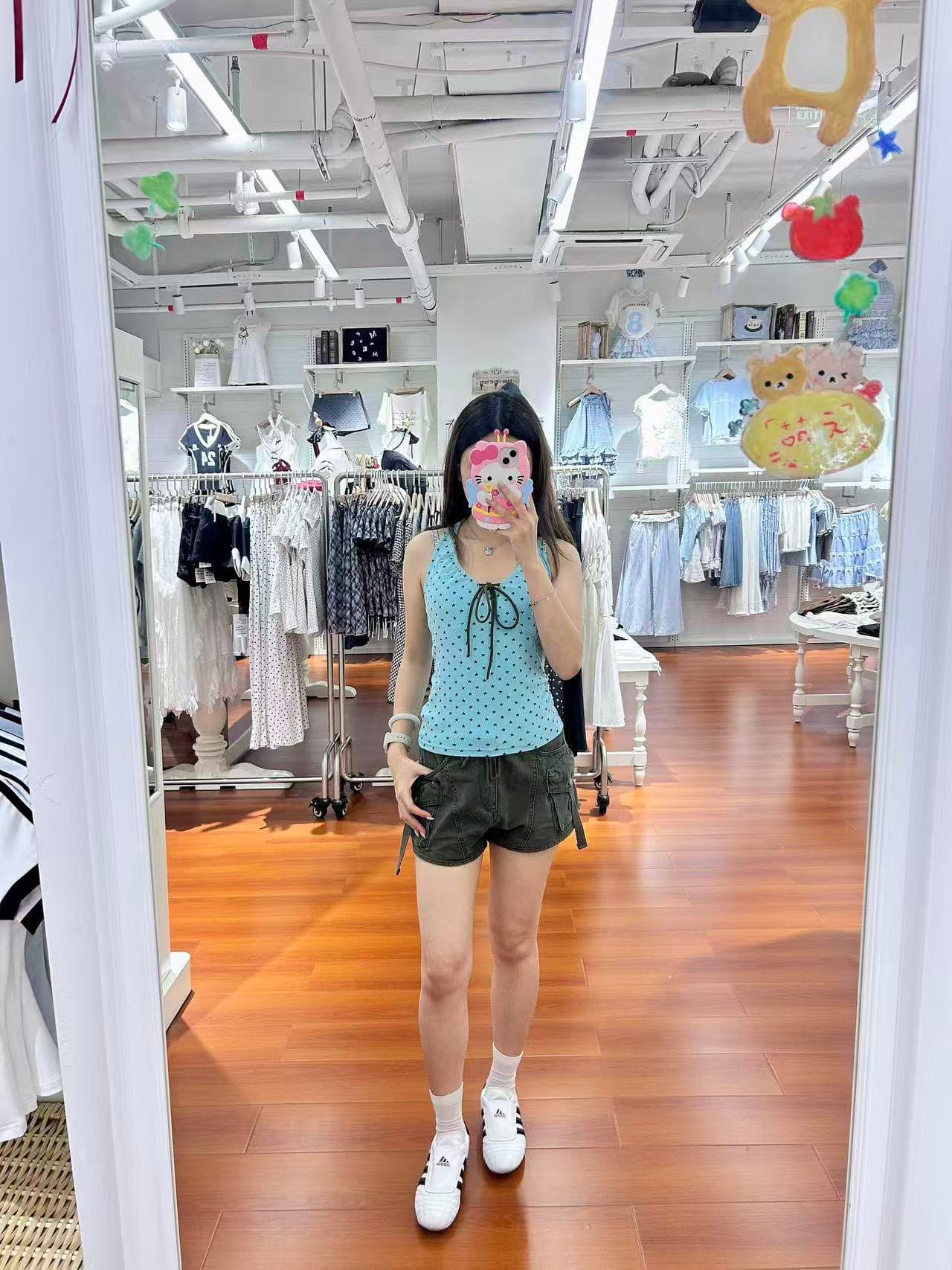 210 그램 40 순면 별 프린트 행침 목 V넥 캐미솔 스트랩 몸매 가꾸기 맨위 상세 이미지 3
