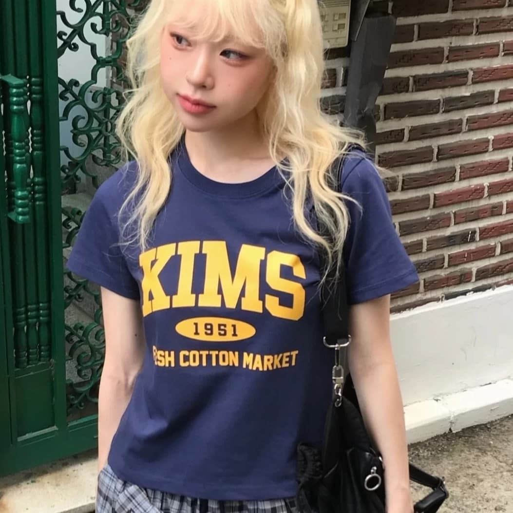 아메리칸 레트로 순면 새로운 프린트 몸매 가꾸기 허리 수축 반팔 티셔츠 여성