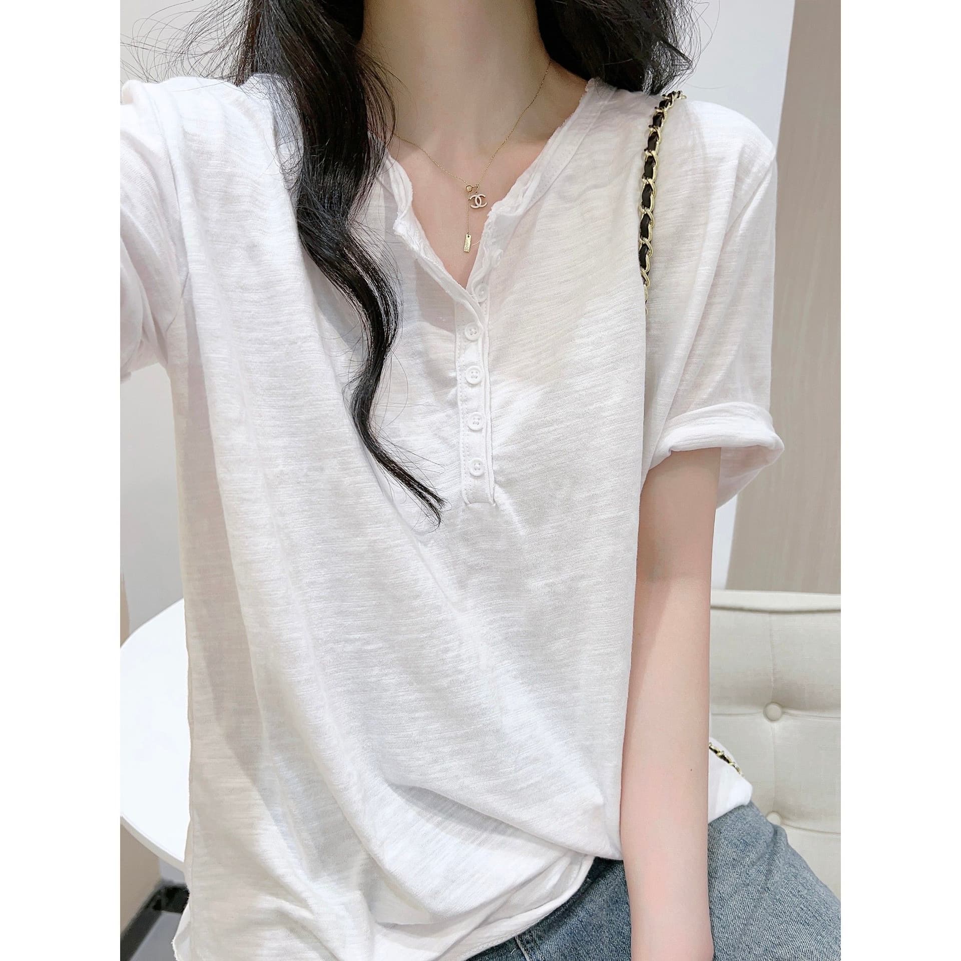 눈꽃 면 느긋한 바람 루즈핏 다용도 반팔 티셔츠 여성 상세 이미지 3
