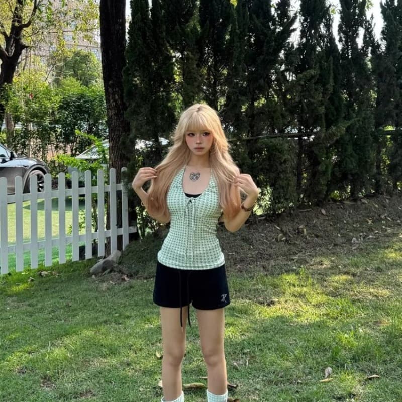 1 1 라이 우아한 260 그램 한 부서 스트랩 도트 무늬 캐미솔 여름 몸매 가꾸기 슬림해 보이는 핫걸 행침 목 맨위 이미지 4
