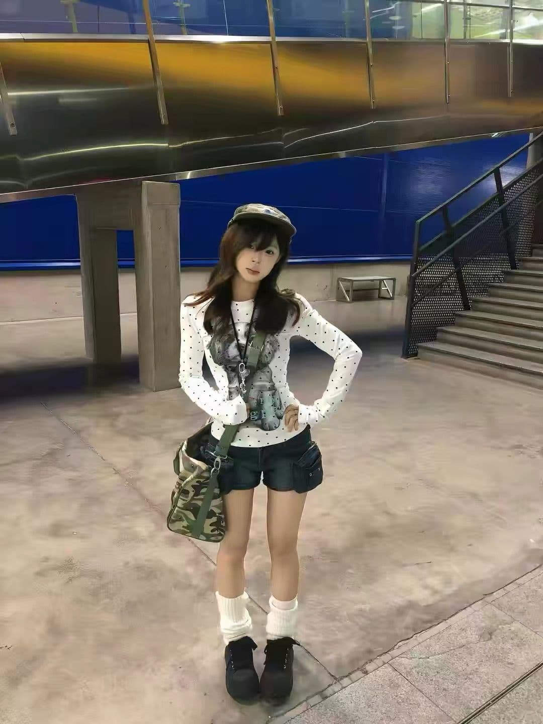 220 그램 40 빗질하다 92 면 8 암모니아 Lun 프린트 도트 무늬 몸매 가꾸기 긴팔 티셔츠 여성 이미지 4