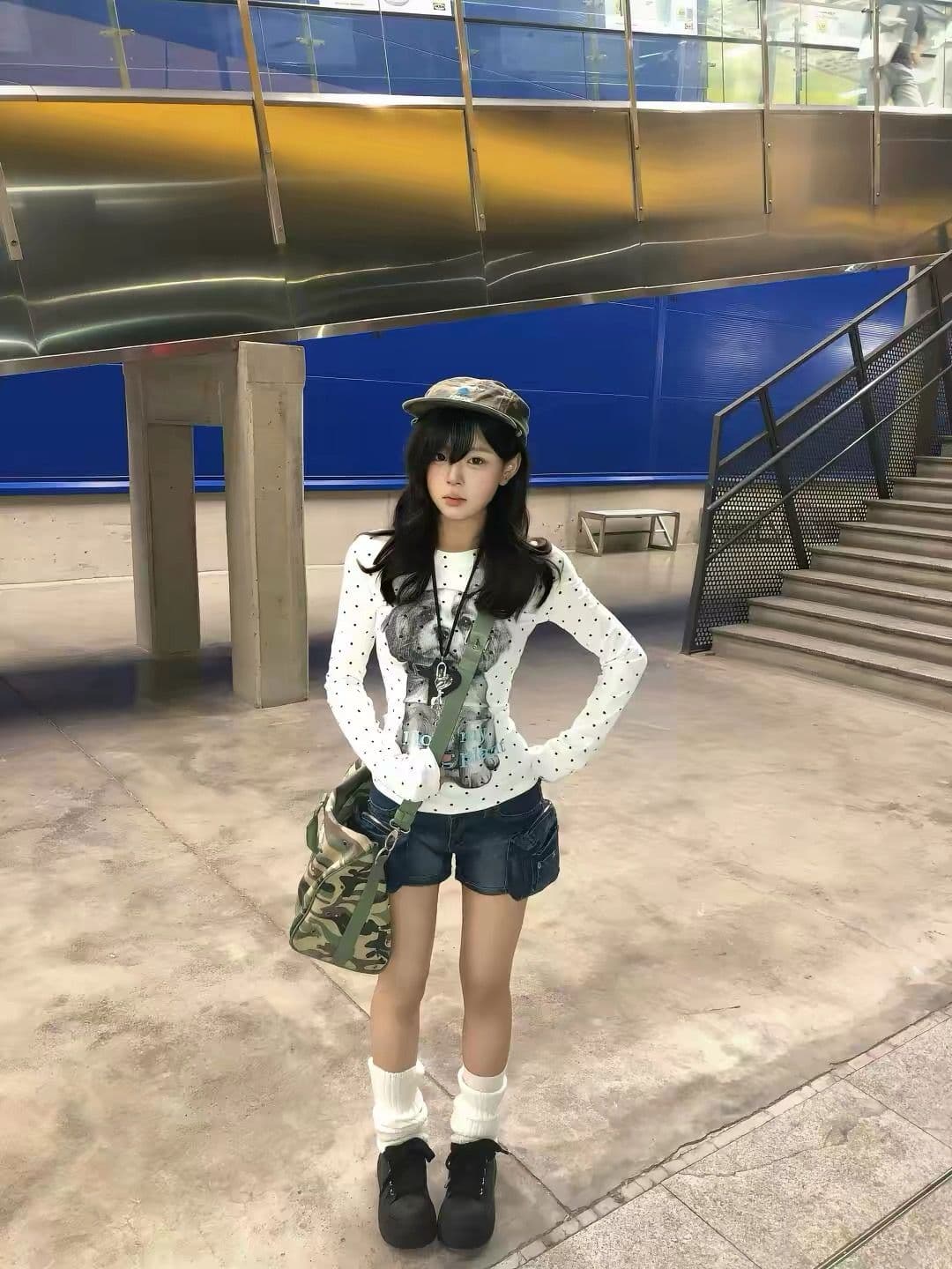 220 그램 40 빗질하다 92 면 8 암모니아 Lun 프린트 도트 무늬 몸매 가꾸기 긴팔 티셔츠 여성 상세 이미지 4