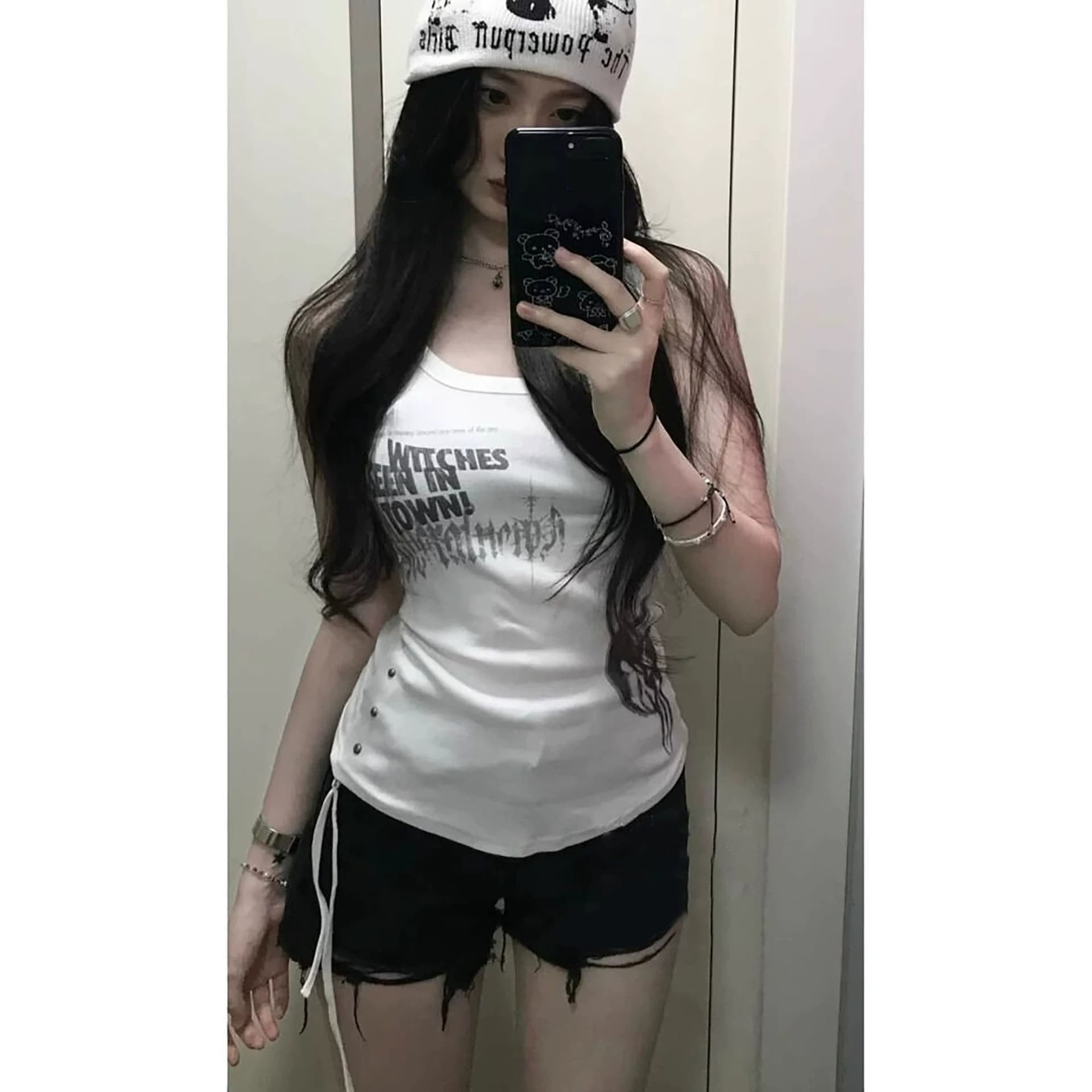 40 순면 한 부서 징 알파벳 프린트 민소매 조끼 여름 y2k 핫걸 맨위