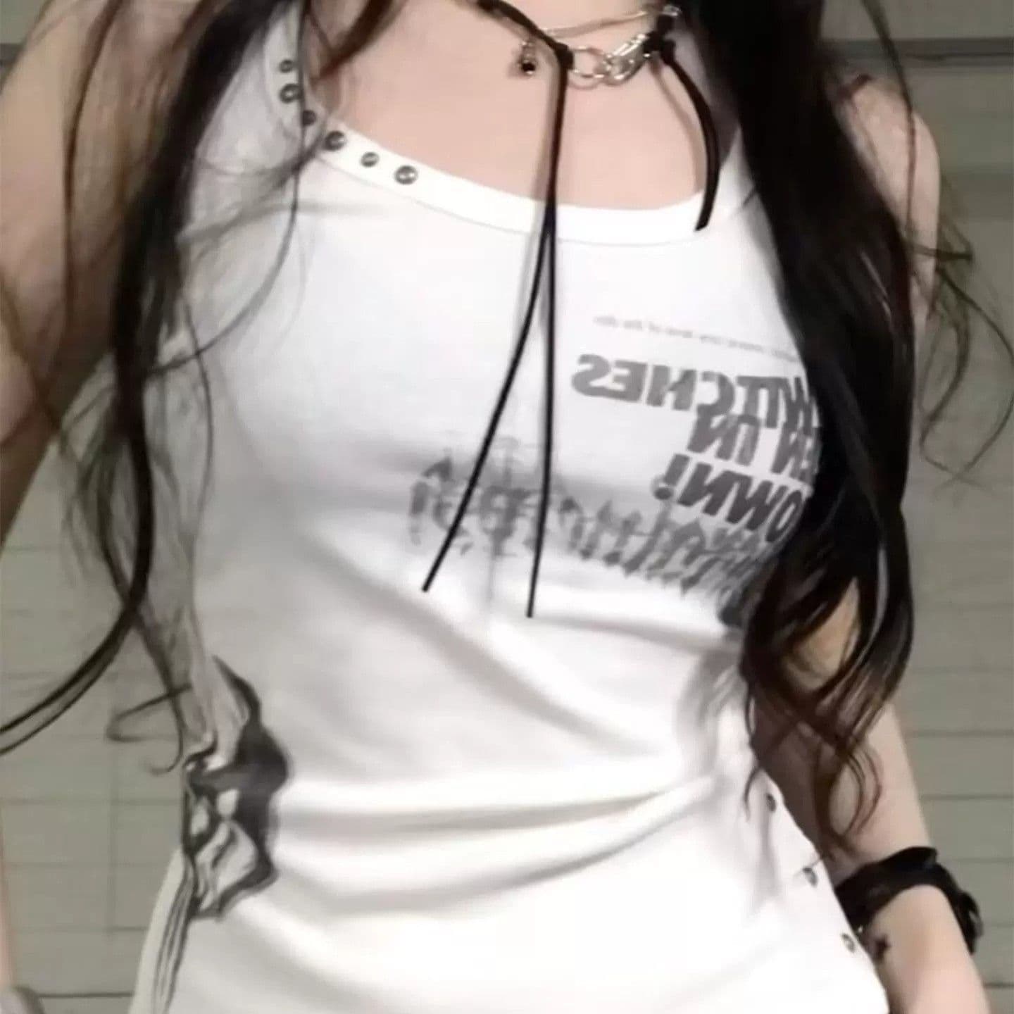 40 순면 한 부서 징 알파벳 프린트 민소매 조끼 여름 y2k 핫걸 맨위 상세 이미지 5