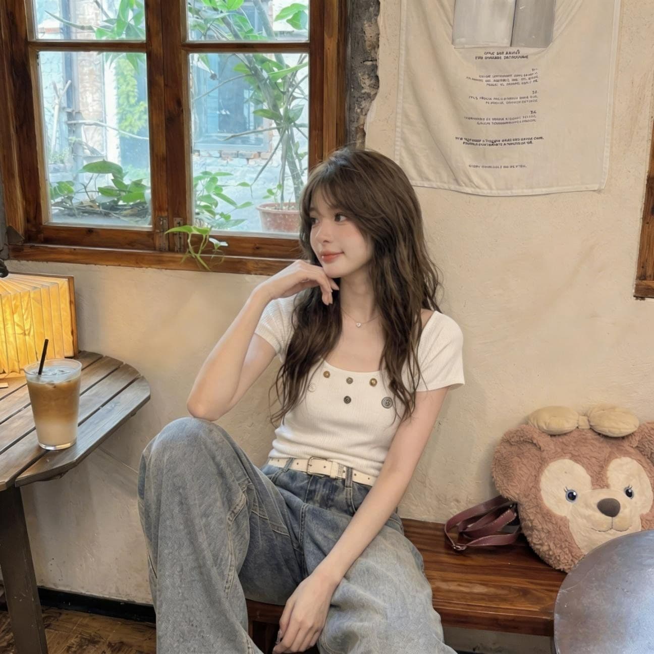 5 5 리브 원단 광장 칼라 반팔 여성 여름 핫걸 기본 셔츠 디자인 센스 쇼트 스타일 허리 수축 chic 맨위 상세 이미지 3