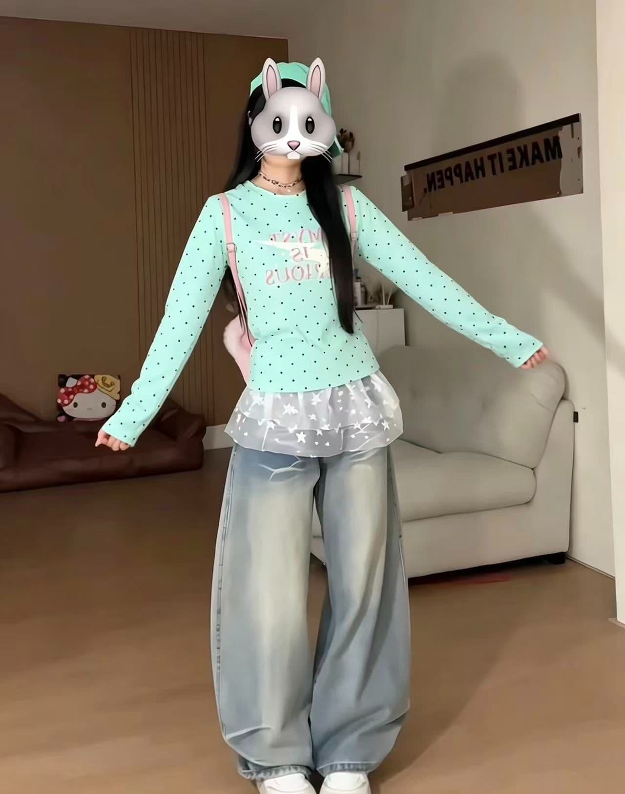 220 그램 40 빗질하다 92 면 이후 패키지 칼라 프린트 도트 무늬 긴팔 티셔츠 여성 몸매 가꾸기 라운드 넥 맨위 상세 이미지 2