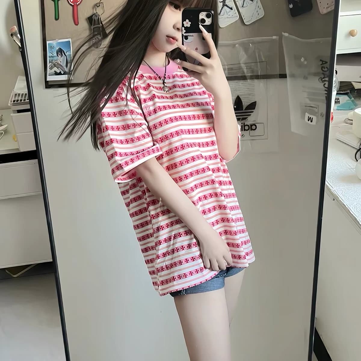 순면 220 그램 빗질하다 닫기 반팔 티셔츠 여성 이미지 5