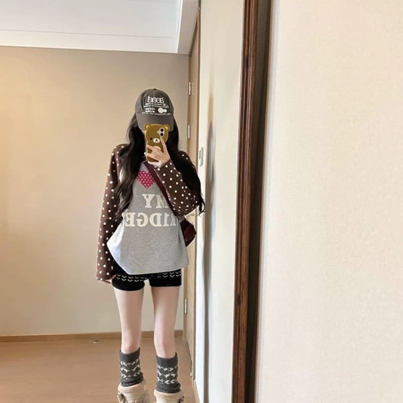 원본 솜씨 한 부서 순면 220 그램 긴팔 티셔츠 여성 이미지 5