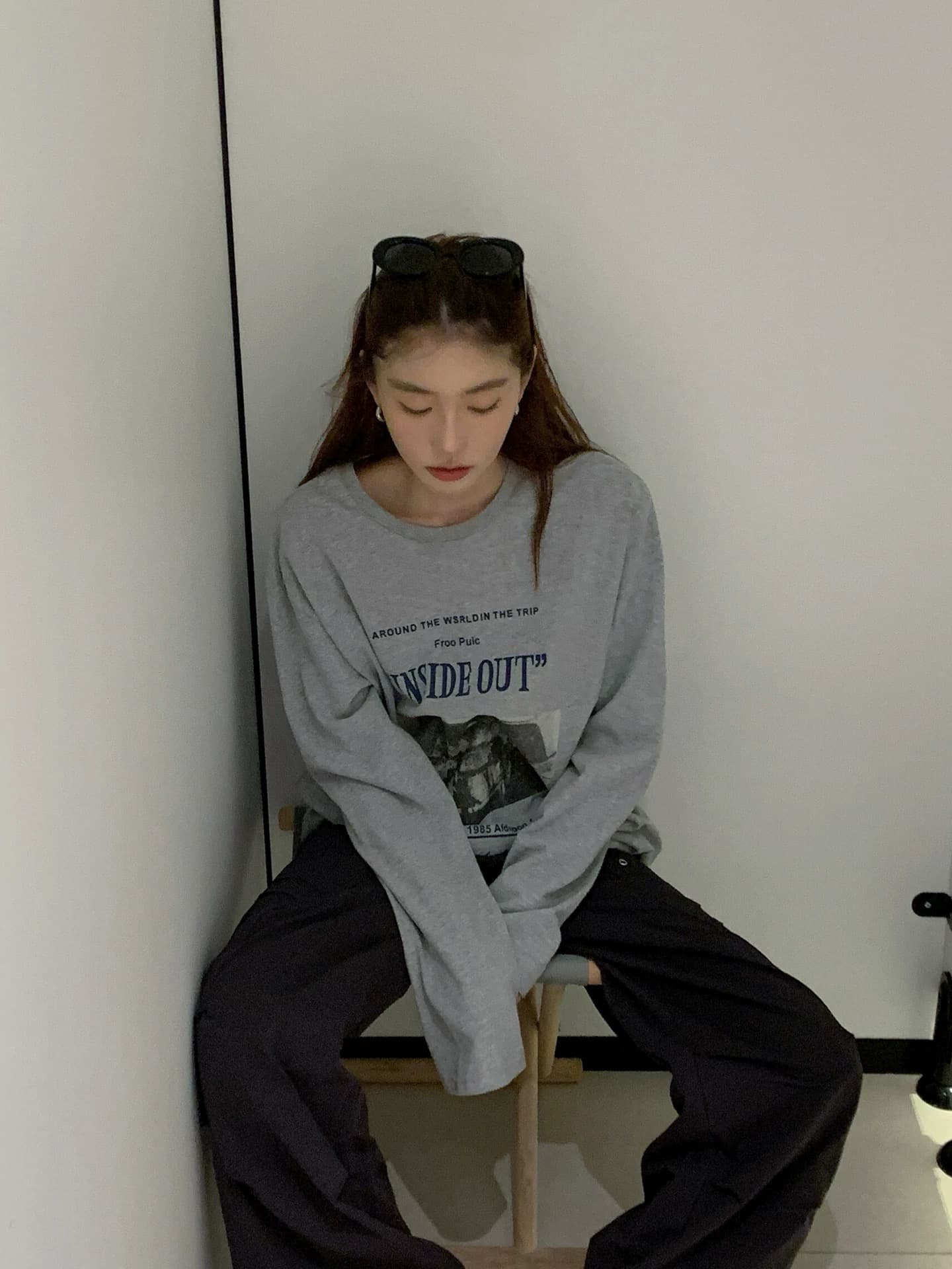 한국 스타일 순면 가을 의상 긴팔 티셔츠 여성 루즈핏 맨위 프린트 이미지 4