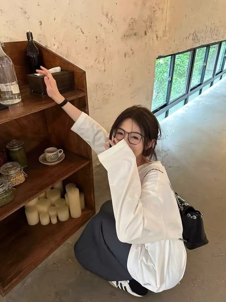 높은 품질 순면 200그램 21 빗질하다 정밀 프린트 가을 루즈핏 긴팔 티셔츠 여성 상세 이미지 5