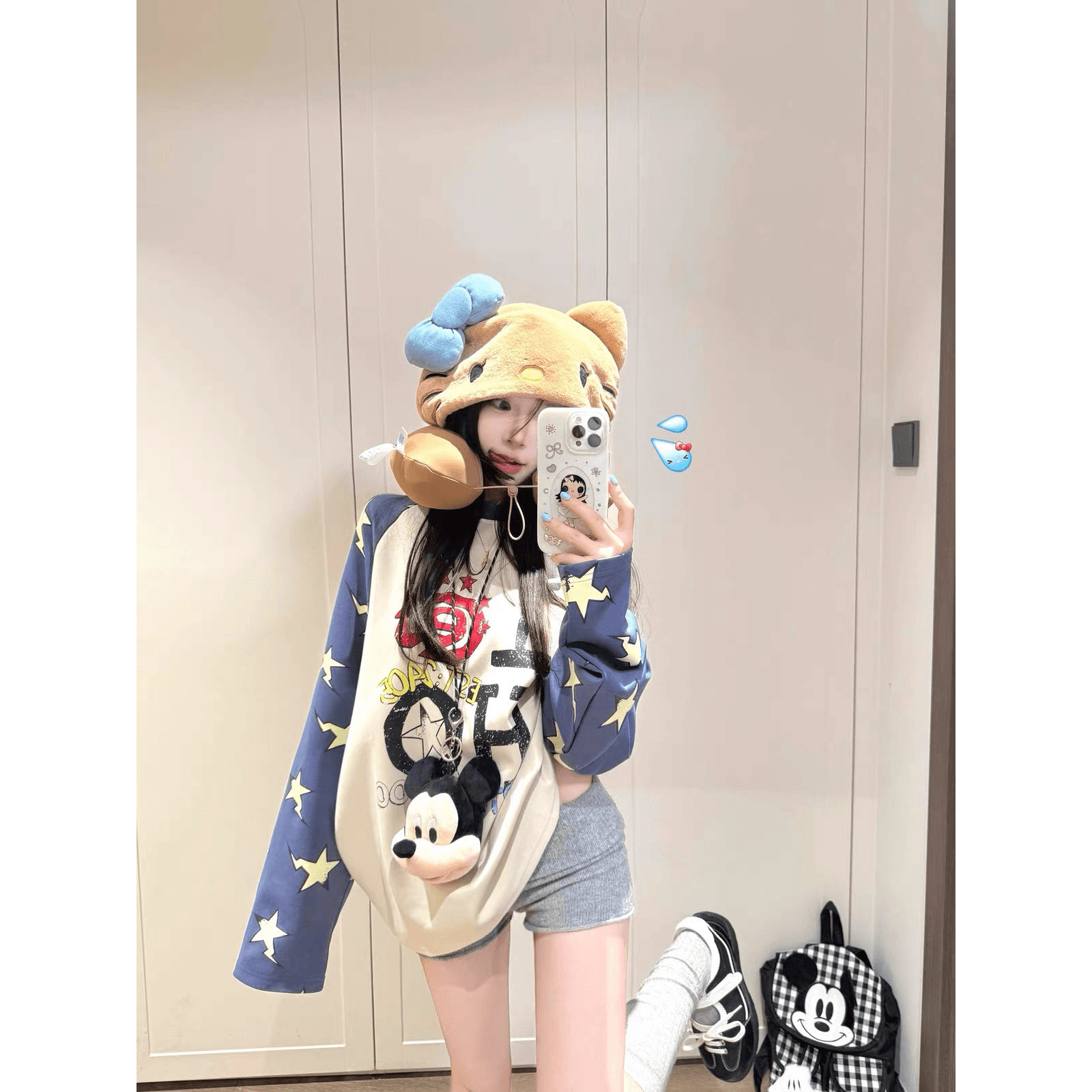 아메리칸 레트로 순면 220 그램 캐주얼 다용도 긴팔 티셔츠 여성 이미지 3