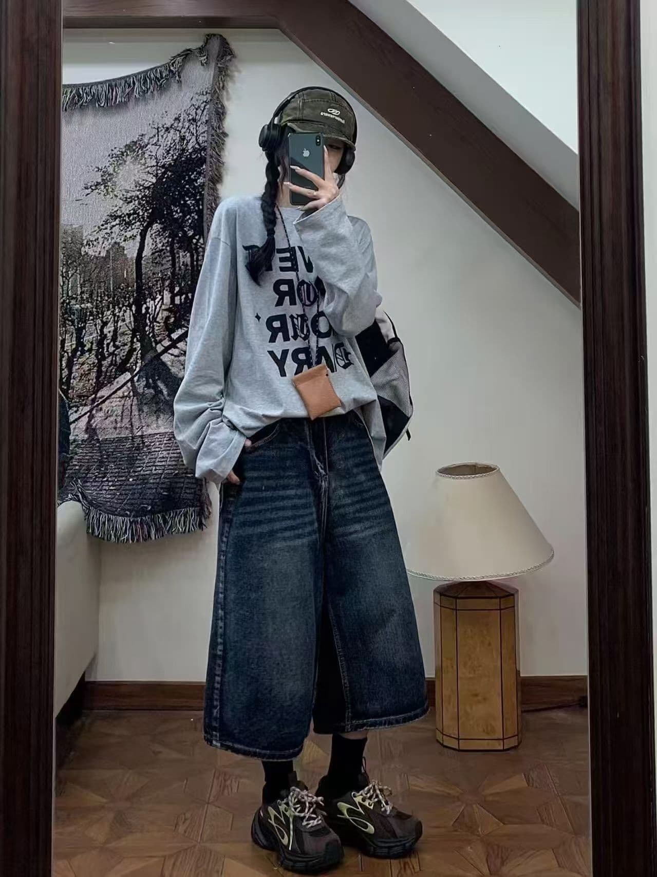 높은 품질 순면 200그램 21 빗질하다 정밀 프린트 가을 루즈핏 긴팔 티셔츠 여성 상세 이미지 2