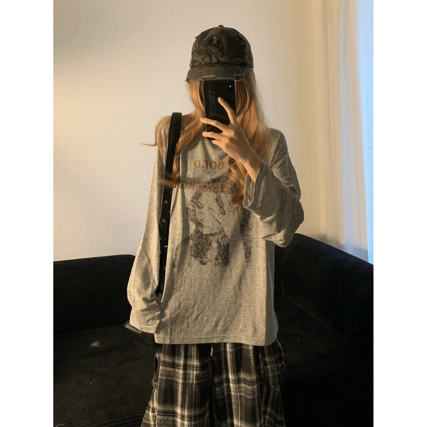 높은 품질 순면 200그램 21 빗질하다 정밀 프린트 가을 루즈핏 긴팔 티셔츠 여성 이미지 5