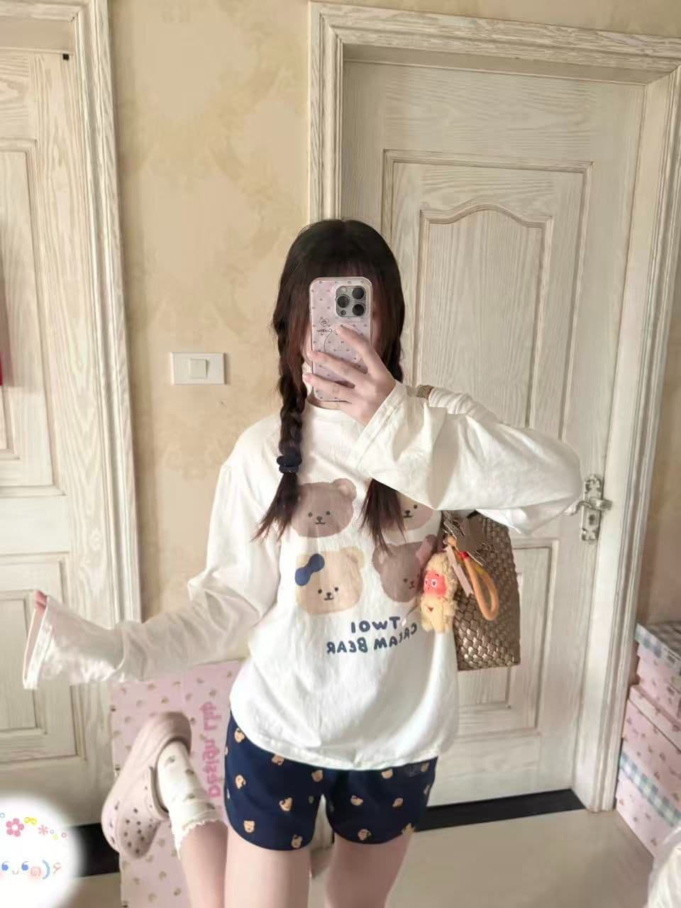 높은 품질 순면 200그램 21 빗질하다 정밀 프린트 가을 루즈핏 긴팔 티셔츠 여성