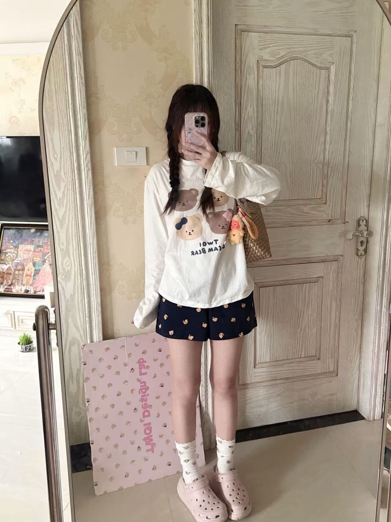 높은 품질 순면 200그램 21 빗질하다 정밀 프린트 가을 루즈핏 긴팔 티셔츠 여성 상세 이미지 1